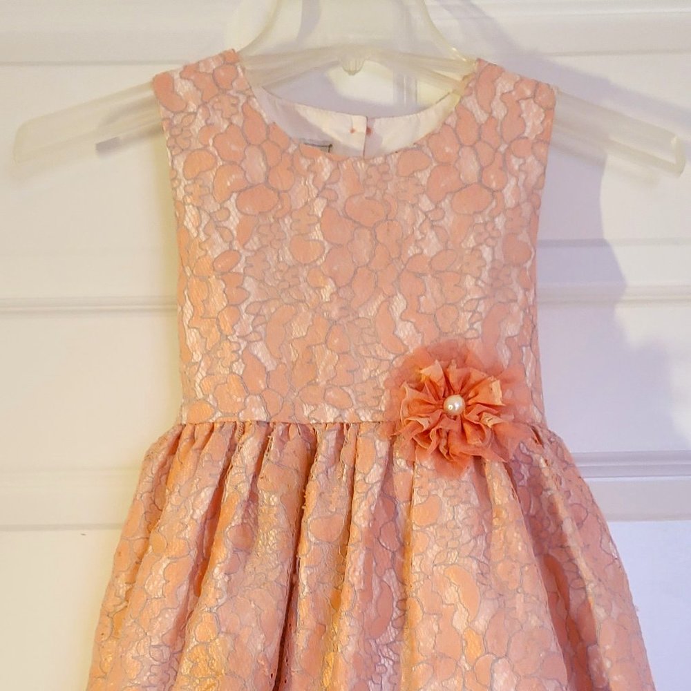 Pippa & Julie pink and grey lace floral dress - size 6x